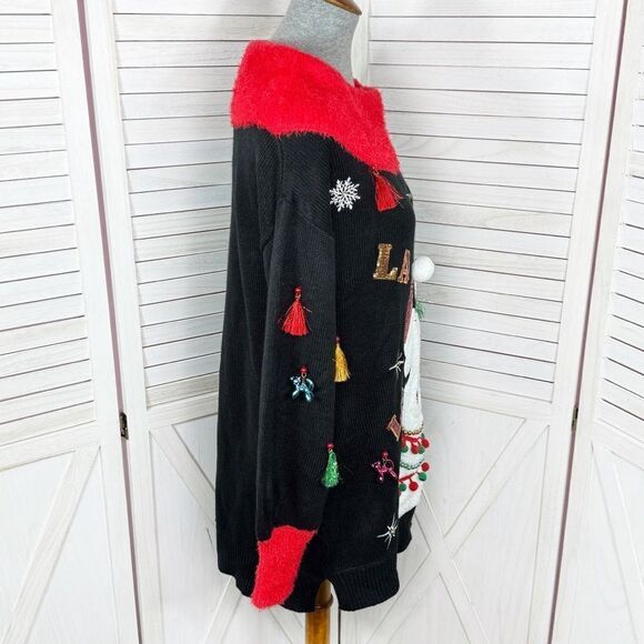 Holiday Time La La Llama Ugly Christmas Tunic Sweater Black Small - Picture 3 of 15